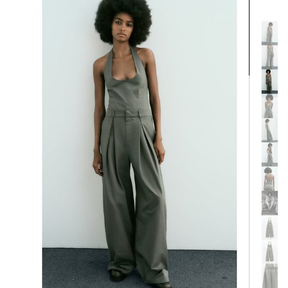 NWT ZARA FULL LENGTH GABARDINE JUMPSUIT DARK KHAKI - Picture 3 of 9